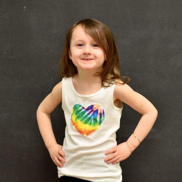 Kid’s White Tank Top W/ Tie Dye Heart Patch - Picture 2 of 9
